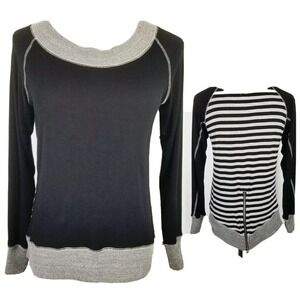 Jude Striped Back with Tail Zipper Shirt‎ Women's Small Black Front Gray